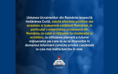 Uniunea Ucrainenilor din România salută Hotărârea CCR nr. 32/6 decembrie 2024